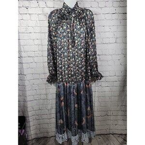 Code X Mode Maxi Peasant Dress Size Small Tiered Chiffon Boho Mixed Floral Print